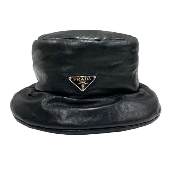 Prada Hat Soft Padded Nappa Leather Triangle Bucket Hat Black